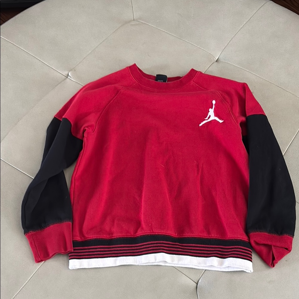 Jordan Nike Red and Black Crewneck Sweater Boys Size L Large with Jumpman Logo
